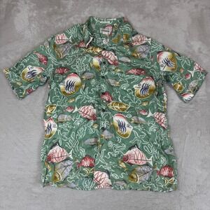 VTG Reyn Spooner American‎ Classics Fish Hawaiian Shirt Mens 2XL Green Button Up